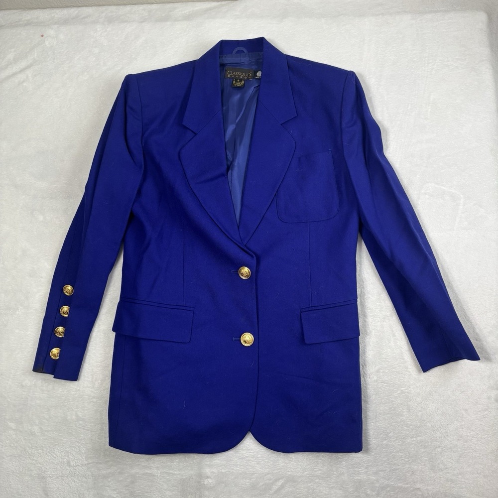 VTG Classiques Pure‎ Wool Blue Blazer Suit Jacket Women's Small